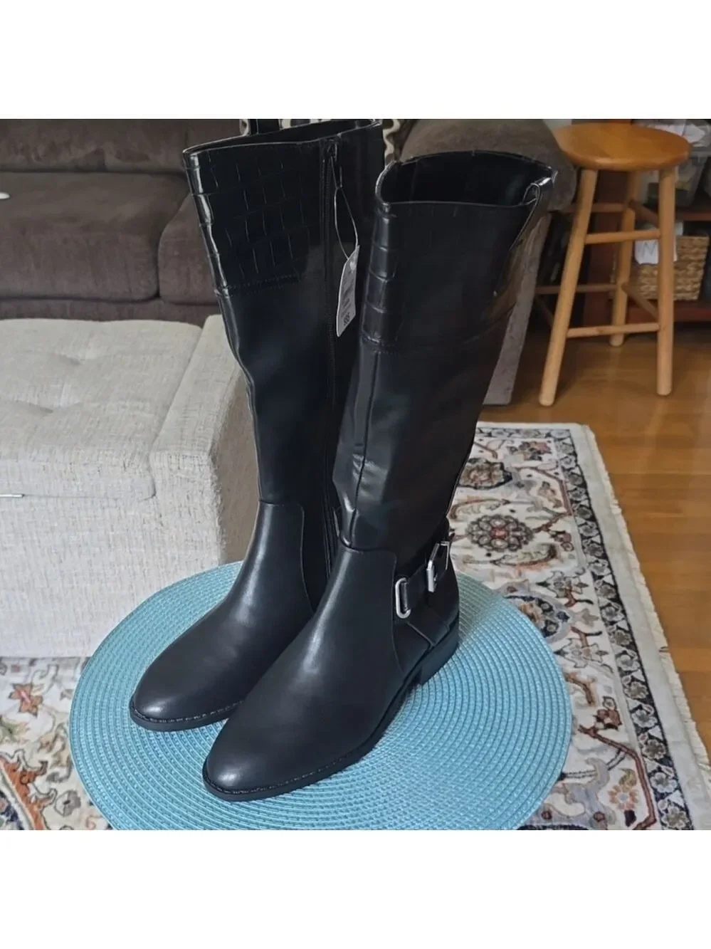 St. John's Bay Sleek Black Over the Knee Boots with a buckle accent